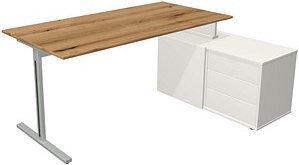 Kerkmann Form 1 Schreibtisch eiche, weiß rechteckig, T-Fuß-Gestell silber 160,0 x 80,0 cm