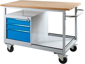 ADB Werkbank Eko lichtgrau, lichtblau 3 Schubladen 130,0 x 60,0 x 85,0 cm