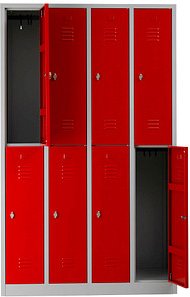 Gürkan Spind lichtgrau, feuerrot 106318, 8 Schließfächer 117,0 x 50,0 x 195,0 cm