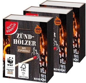 GUT&GÜNSTIG Streichhölzer TM-55 braun, 3x 100 St.