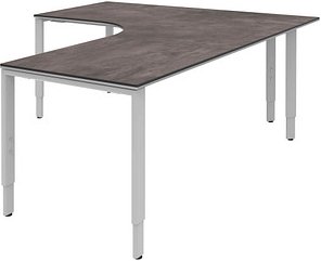 röhr Imperia höhenverstellbarer Schreibtisch quarzit L-Form, 6-Fuß-Gestell silber 180,0 x 80,0/200,0 cm