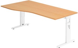 HAMMERBACHER OS 18 höhenverstellbarer Schreibtisch buche Trapezform, C-Fuß-Gestell weiß 180,0 x 80,0/100,0 cm