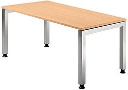 HAMMERBACHER Prokura höhenverstellbarer Schreibtisch buche rechteckig, 4-Fuß-Gestell silber 160,0 x 80,0 cm