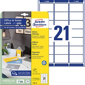 Thumbnail - 210 AVERY Zweckform Adressetiketten 7160-10 weiß 63,5 x 38,1 mm