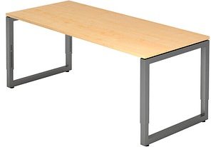HAMMERBACHER Unni SE1 höhenverstellbarer Schreibtisch ahorn rechteckig, Kufen-Gestell grau 180,0 x 80,0 cm