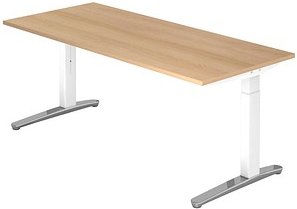 HAMMERBACHER VXB019 höhenverstellbarer Schreibtisch eiche quadratisch, C-Fuß-Gestell weiß 180,0 x 80,0 cm