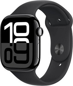 Apple Watch Series 10 46 mm Aluminium (GPS+Cellular) Sportarmband S/M schwarz, diamantschwarz