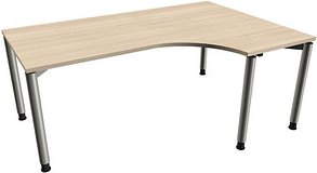 fm Sidney höhenverstellbarer Schreibtisch akazie C-Form, 4-Fuß-Gestell silber 180,0 x 80,0/120,0 cm