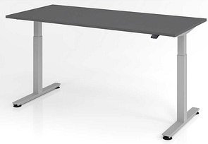 Thumbnail - HAMMERBACHER XMST19 elektrisch höhenverstellbarer Schreibtisch grafit rechteckig, T-Fuß-Gestell silber 180,0 x 80,0 cm