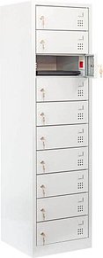 LÜLLMANN Schließfachschrank mit Ladefunktion lichtgrau 526440, 10 Schließfächer 50,0 x 50,0 x 180,0 cm