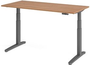 HAMMERBACHER XBHM16 elektrisch höhenverstellbarer Schreibtisch nussbaum rechteckig, C-Fuß-Gestell grau 160,0 x 80,0 cm