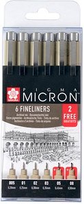 Thumbnail - 4 + 2 GRATIS: Sakura Pigma Micron Fineliner schwarz 0,2 + 0,25 + 0,3 + 0,35 + 0,45 + 0,5 mm, 4 St. + GRATIS 2 St.