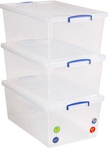 Really Useful Box Aufbewahrungsboxen 3x 62 l transparent 44,0 x 69,5 x 28,7 cm, 3 St.