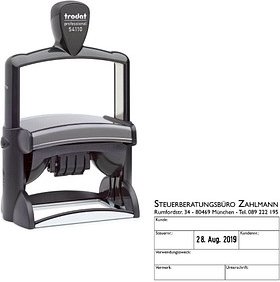 trodat Datumstempel mit Text individualisierbar 54110 selbstfärbend schwarz Logo möglich, 1 St. - Direkt online persona...