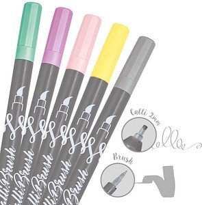 ONLINE® Calli.Brush Double Pastel Brush-Pens farbsortiert, 5 St.