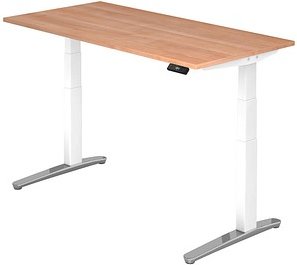 HAMMERBACHER VXBHM16 elektrisch höhenverstellbarer Schreibtisch nussbaum rechteckig, C-Fuß-Gestell weiß 160,0 x 80,0 cm