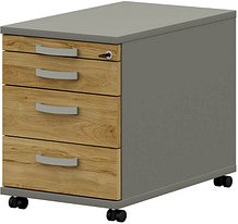 röhr Techno Rollcontainer grau, hickory-eiche 4 Auszüge 43,0 x 60,0 x 54,4 cm