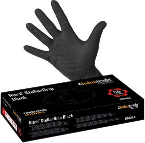 Thumbnail - Industrade® unisex Einmalhandschuhe Nitril® StellarGrip Black schwarz Größe S, 50 St.