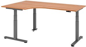 HAMMERBACHER VXDSM82 elektrisch höhenverstellbarer Schreibtisch nussbaum L-Form, T-Fuß-Gestell grau 200,0 x 120,0 cm