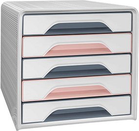 cep Schubladenbox Smoove weiß/grau/rosa 1071111681, DIN A4 mit 5 Schubladen