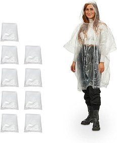 relaxdays unisex Einweg-Regenponcho transparent Einheitsgröße 10 St.