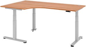 HAMMERBACHER VXDSM82 elektrisch höhenverstellbarer Schreibtisch nussbaum L-Form, T-Fuß-Gestell silber 200,0 x 120,0 cm