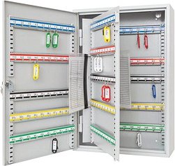 WEDO Schlüsselkasten lichtgrau mit 150 Haken, Sicherheitsschloss, 38,0 x 14,0 x 55,0 cm, 1 St.