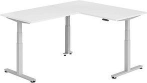 Thumbnail - HAMMERBACHER XDSMW1612 elektrisch höhenverstellbarer Schreibtisch weiß rechteckig, T-Fuß-Gestell silber 160,0 x 200,0 cm
