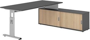 HAMMERBACHER OSE19SB höhenverstellbarer Schreibtisch grafit rechteckig, T-Fuß-Gestell silber 180,0 x 80,0 cm