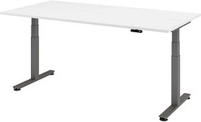 HAMMERBACHER XDSM2E elektrisch höhenverstellbarer Schreibtisch weiß rechteckig, T-Fuß-Gestell grau 200,0 x 100,0 cm