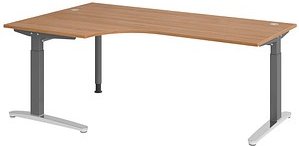 HAMMERBACHER VXB82 höhenverstellbarer Schreibtisch nussbaum L-Form, C-Fuß-Gestell grau 200,0 x 120,0 cm