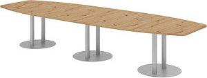 HAMMERBACHER Konferenztisch KT40S asteiche Tonnenform, Rundrohr silber, 400,0 x 85,0 - 130,0 x 74,0 cm