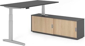 HAMMERBACHER XBHM16SB elektrisch höhenverstellbarer Schreibtisch grafit rechteckig, C-Fuß-Gestell silber 160,0 x 80,0 cm