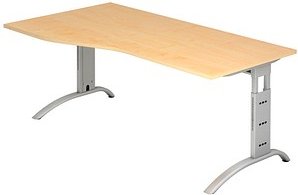 HAMMERBACHER Savona höhenverstellbarer Schreibtisch ahorn Trapezform, C-Fuß-Gestell silber 180,0 x 80,0/100,0 cm