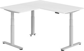HAMMERBACHER XDSMW1608 elektrisch höhenverstellbarer Schreibtisch weiß rechteckig, T-Fuß-Gestell silber 160,0 x 160,0 cm