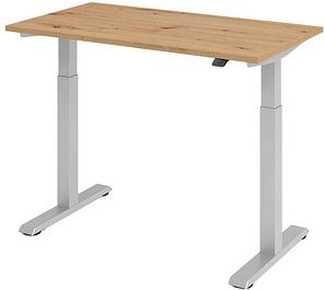 HAMMERBACHER XMST612 elektrisch höhenverstellbarer Schreibtisch asteiche rechteckig, T-Fuß-Gestell silber 120,0 x 67,2 c...