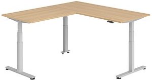 HAMMERBACHER XDSMW1912 elektrisch höhenverstellbarer Schreibtisch eiche rechteckig, T-Fuß-Gestell silber 180,0 x 200,0 c...