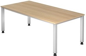 Thumbnail - HAMMERBACHER Akandia höhenverstellbarer Schreibtisch eiche rechteckig, 4-Fuß-Gestell silber 200,0 x 100,0 cm