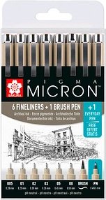 Sakura Fineliner schwarz 0,2 + 0,25 + 0,3 + 0,35 + 0,45 + 0,5 mm, 1 Set