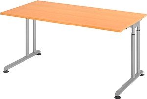 HAMMERBACHER ZS16 höhenverstellbarer Schreibtisch buche rechteckig, C-Fuß-Gestell silber 160,0 x 80,0 cm