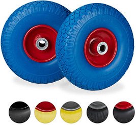 relaxdays Sackkarrenräder luftbereift blau, rot Stahl Felgen, Achse 2,0 cm