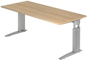 HAMMERBACHER Haziender höhenverstellbarer Schreibtisch eiche rechteckig, C-Fuß-Gestell silber 180,0 x 80,0 cm