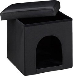 relaxdays Sitzhocker mit Hundebox schwarz 38,0 x 38,0 x 38,0 cm