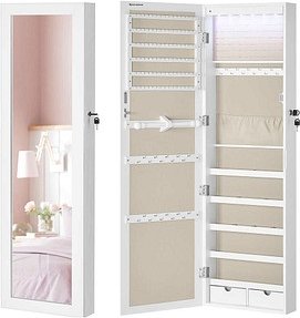 SONGMICS Schmuckschrank weiß 3 Fachböden mit Beleuchtung