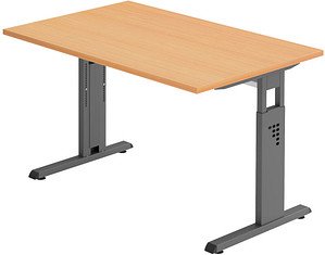 HAMMERBACHER OS 12 höhenverstellbarer Schreibtisch buche rechteckig, C-Fuß-Gestell grau 120,0 x 80,0 cm