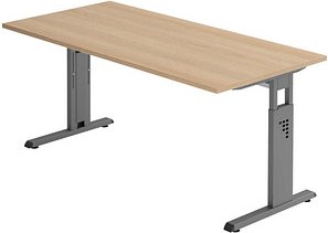 HAMMERBACHER OS 16 höhenverstellbarer Schreibtisch eiche rechteckig, C-Fuß-Gestell grau 160,0 x 80,0 cm