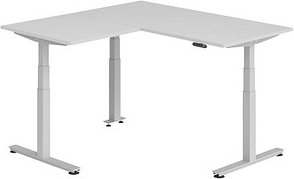 HAMMERBACHER XDSMW1608 elektrisch höhenverstellbarer Schreibtisch lichtgrau rechteckig, T-Fuß-Gestell silber 160,0 x 160...