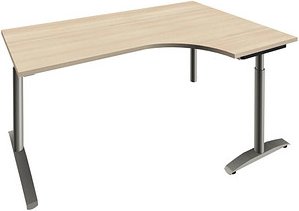 fm Sidney höhenverstellbarer Schreibtisch akazie Bogenform, C-Fuß-Gestell Rundrohr silber 180,0 x 80,0 cm