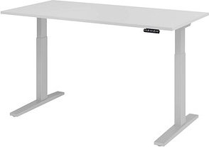 HAMMERBACHER XMKA16 elektrisch höhenverstellbarer Schreibtisch lichtgrau rechteckig, C-Fuß-Gestell silber 160,0 x 80,0 c...
