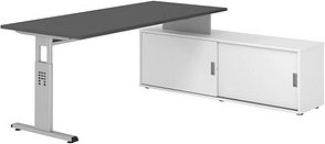 HAMMERBACHER OSE19SB höhenverstellbarer Schreibtisch grafit rechteckig, T-Fuß-Gestell silber 180,0 x 80,0 cm